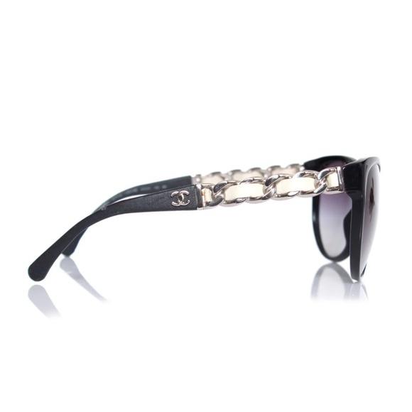 New! CHANEL Cat-eye chain link sunglasses black + white, Chanel case + cloth - Picture 5 of 11